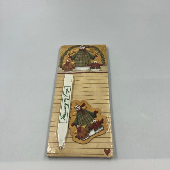 Vintage Snowman Grocery Magnetic Notepad, Pen, and Extra Magnet NEW SEALED - Picture 2 of 7